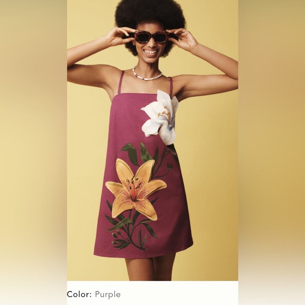 Farm Rio X Anthropologie Strapless 3d Floral Mini Dress Purple Women's Size M